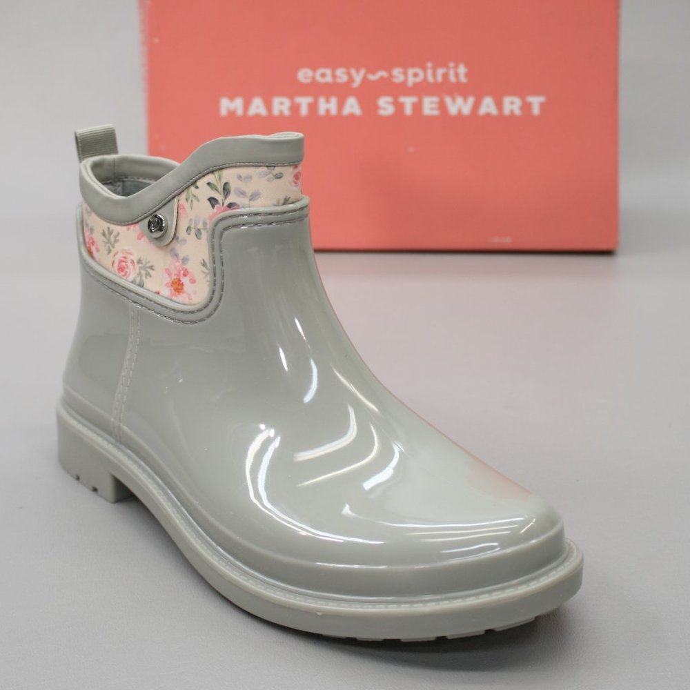 Easy Spirit Ladies 6 Martha Stewart se-Sprinkle Gray Waterproof Rain Ankle Boots